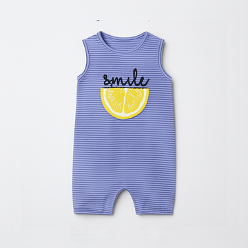 LIGHT PURPLE LEMON SMILE PRINT SLEEVES LESS FULL BODY ROMPER